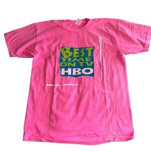 Vintage neon pink HBO Best on TV t-shirt single stitch gate way Large